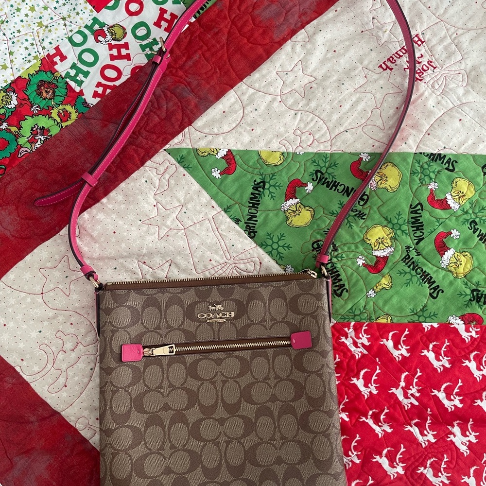 Coach Signature Brown and Pink Crossbody Bag